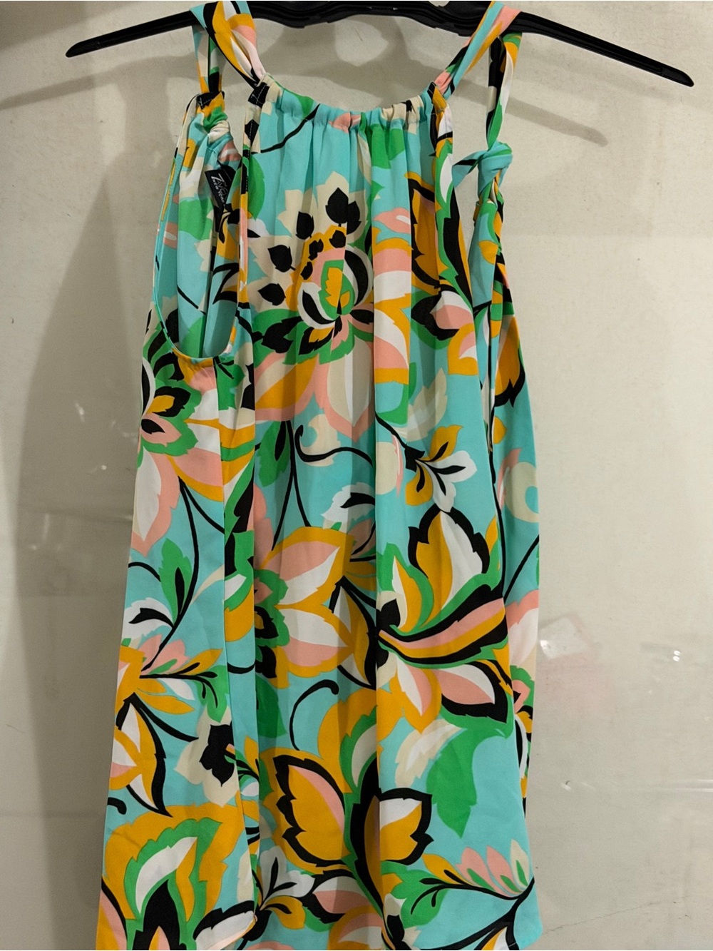 Avenue Multicolor Floral Halter Dress in Aqua, Yellow & Black